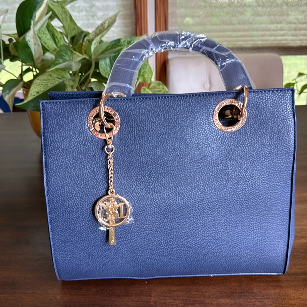 Badgley Mischka blue Tote with Gold Accents